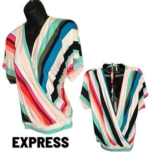Express Tie Back Sniped Multicolor Sz M Blouse Top